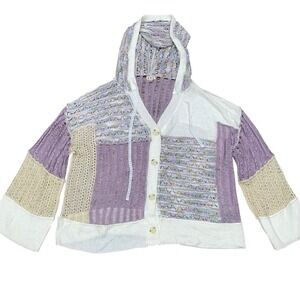 NWOT POL Womens Patchwork Hooded Knit Sweater Cardigan Boho Hippie Plus Size 3X